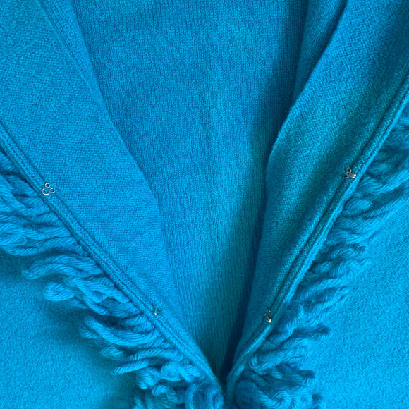 Vintage Nouveaux 100% Wool Cardigan Size Large Teal Loop Fairy Fringe - Picture 6 of 8